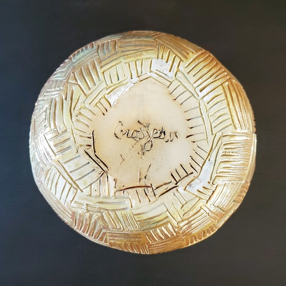 Vintage Signed Studio Art Pottery Gold Vase Set - Picture 5 of 10